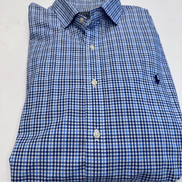 Ralph Lauren Polo Shirt Mens Blue Check Button Down Stretch Cotton Size XXL - Picture 8 of 8
